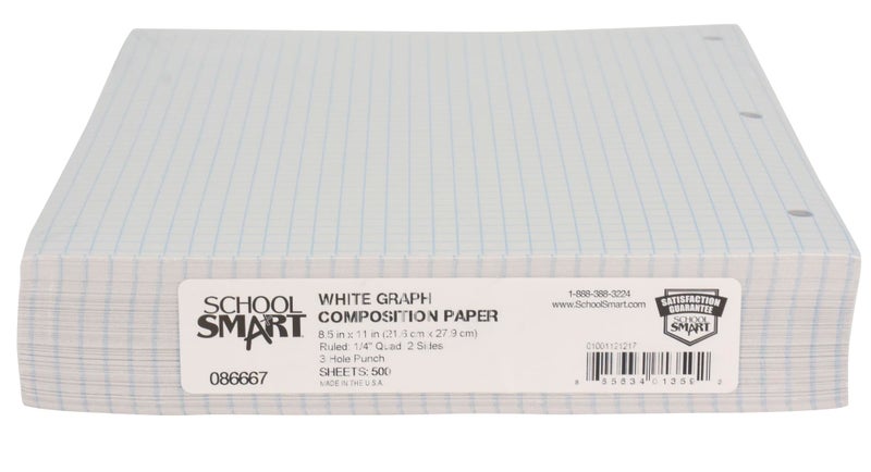 School Smart-86667 Double Sided Grid Paper, 3 Hole Punched, 8-1/2 x 11 Inches, 1/4 Inch Rule, White, Pack of 500 - Image 1